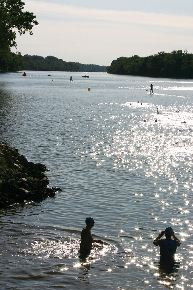 Richmond swimmers train on a calm stretch of the James River. Photo: Jay Peluso