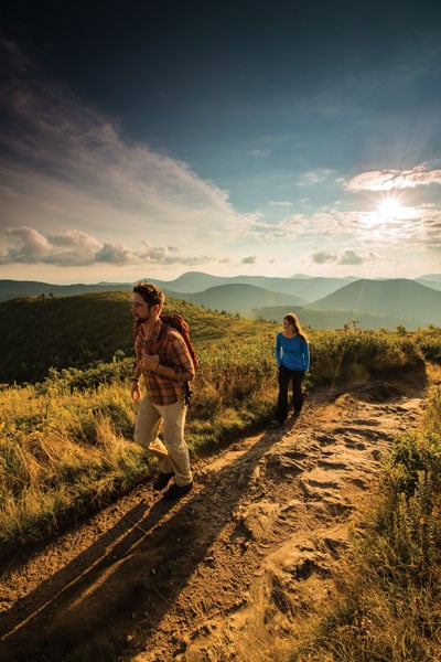 Joe and Kelly Spencer hike black balsam on the blue ridge parkway.