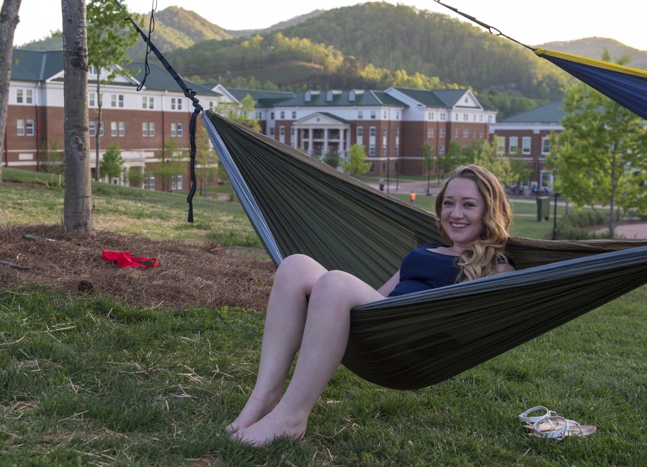 BRO hammock with campus in background