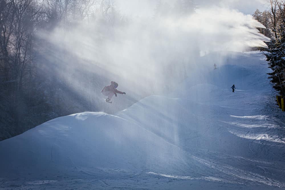 A snowboarder at Snowshoe Mountain Resort.