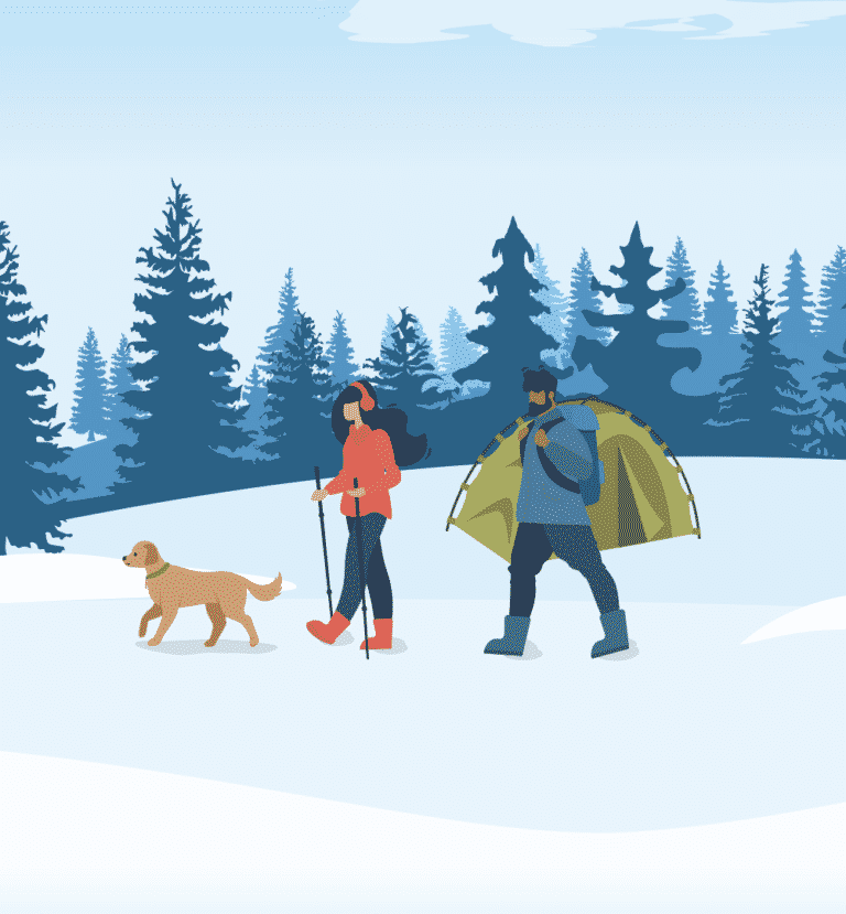 backpackers in snow