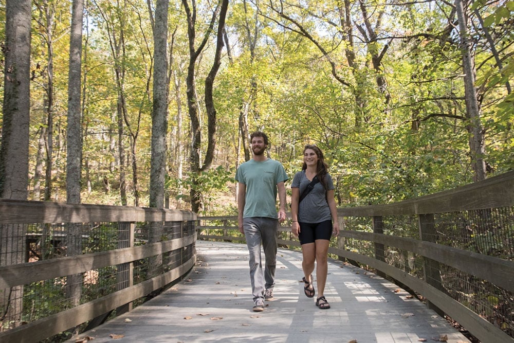 couple strolling the Monticello Trails