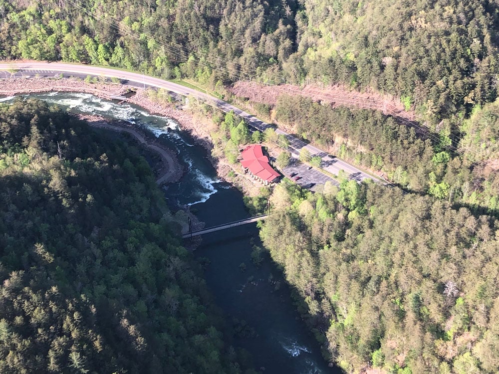 Ariel view of the Ocoee Whitewater Center during the day sometime before the fire